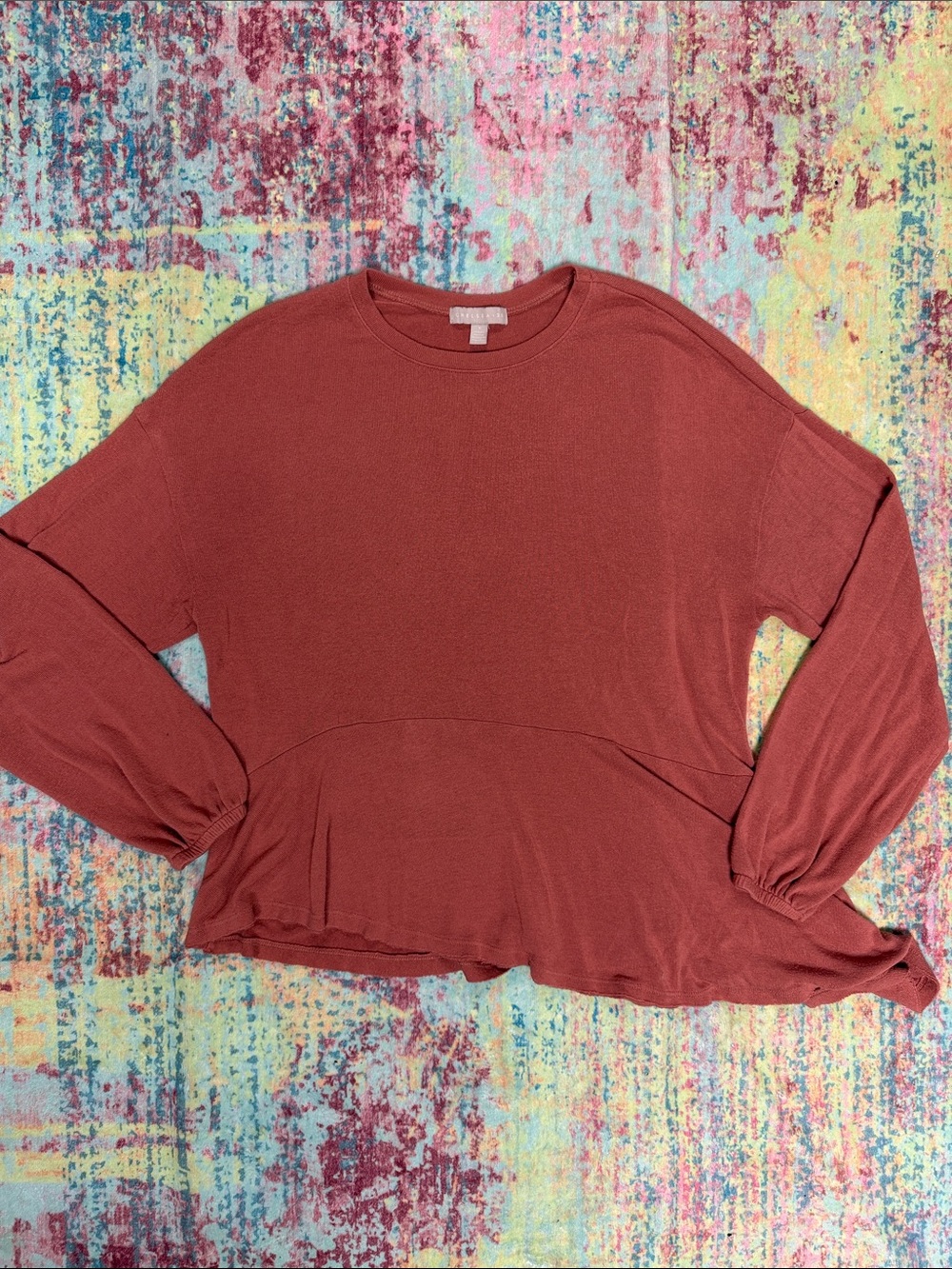 Chelsea28 Women's Rust Peplum Long-Sleeve Top